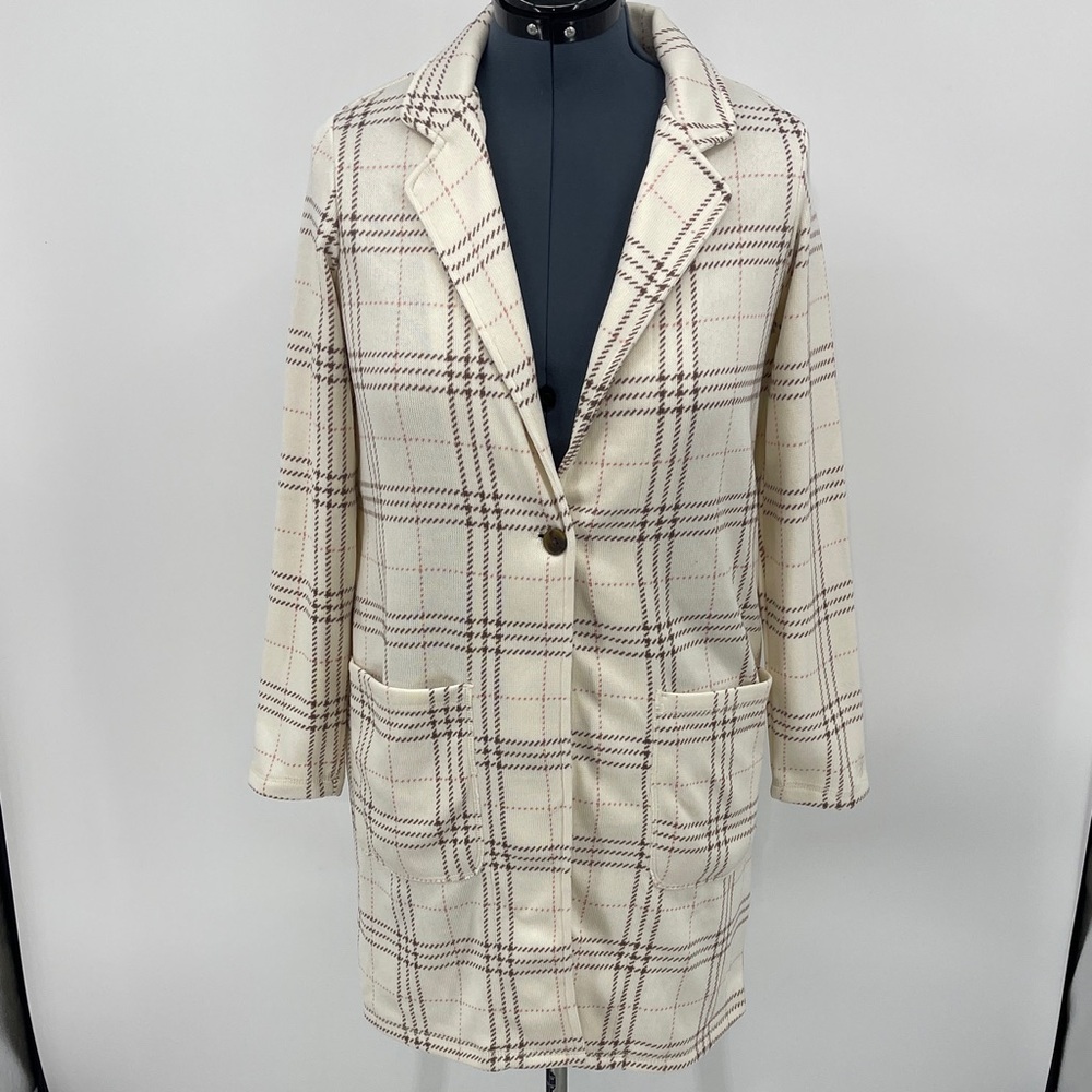 CUDDL DUDS Plaid Cream Women's LIGHT WEIGHT COAT/ CARDIGAN SIZE XS